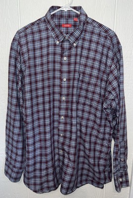 Izod Men's Button Down Shirt Extra Large Burgundy Plaid Long Sleeve Preppy