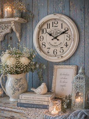 NEU & OVP Vintage Wanduhr Shabby Chic antikweiß   Landhausstil  Old TOWN