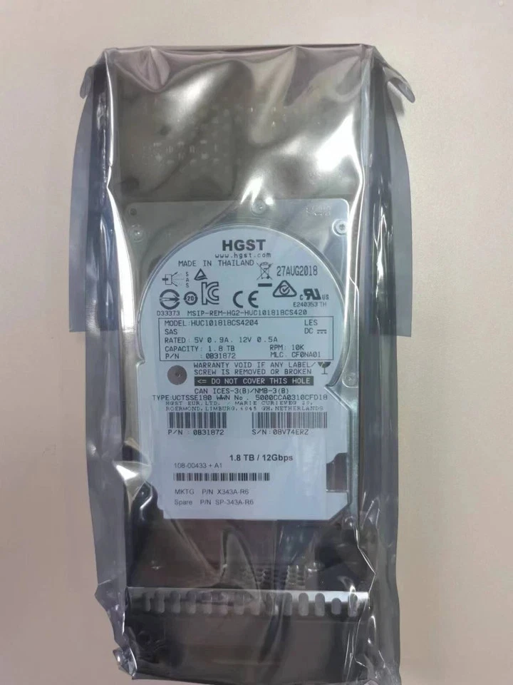 NetApp X343A-R6 1.8T 10K 12Gbps SAS 2.5" HDD Hard Drive 108-00433 DS224C - Image 2 of 4