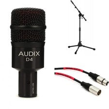 Audix D4 Hypercardioid Dynamic Instrument Microphone Bundle with Stand and Cable