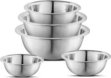 Stainless Steel Mixing Bowls, Set of 5 Brushed Stainless Steel Mixing Bowl Se...