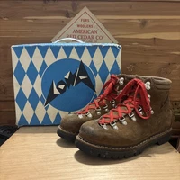 Vintage Lowa Scouts Leather Hiking Boots Vibram Sole Red Laces Womens 8–8.5