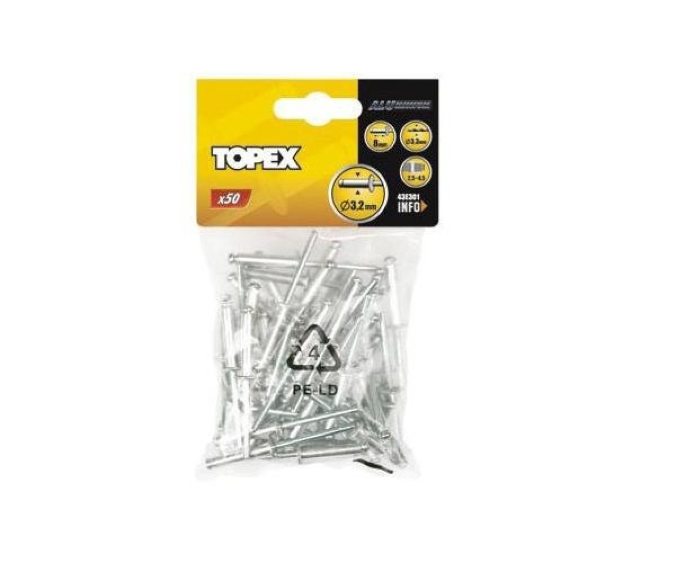 Aluminium Rivets 4.0 x 16mm, 50pcs 43E404