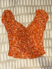 Sienna Sky Women’s Orange Floral Semi-Sheer Top, Size Medium