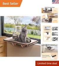 Durable Wood Cat Perch for 2 Cats - Adjustable Window Hammock with Washable Mat