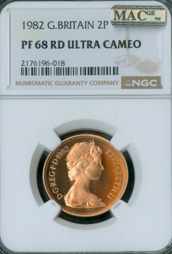 1982 GREAT BRITAIN 2 PENCE NGC PF68 UCAM RD MAC 2ND FINEST GRADE & SPOTLESS  .