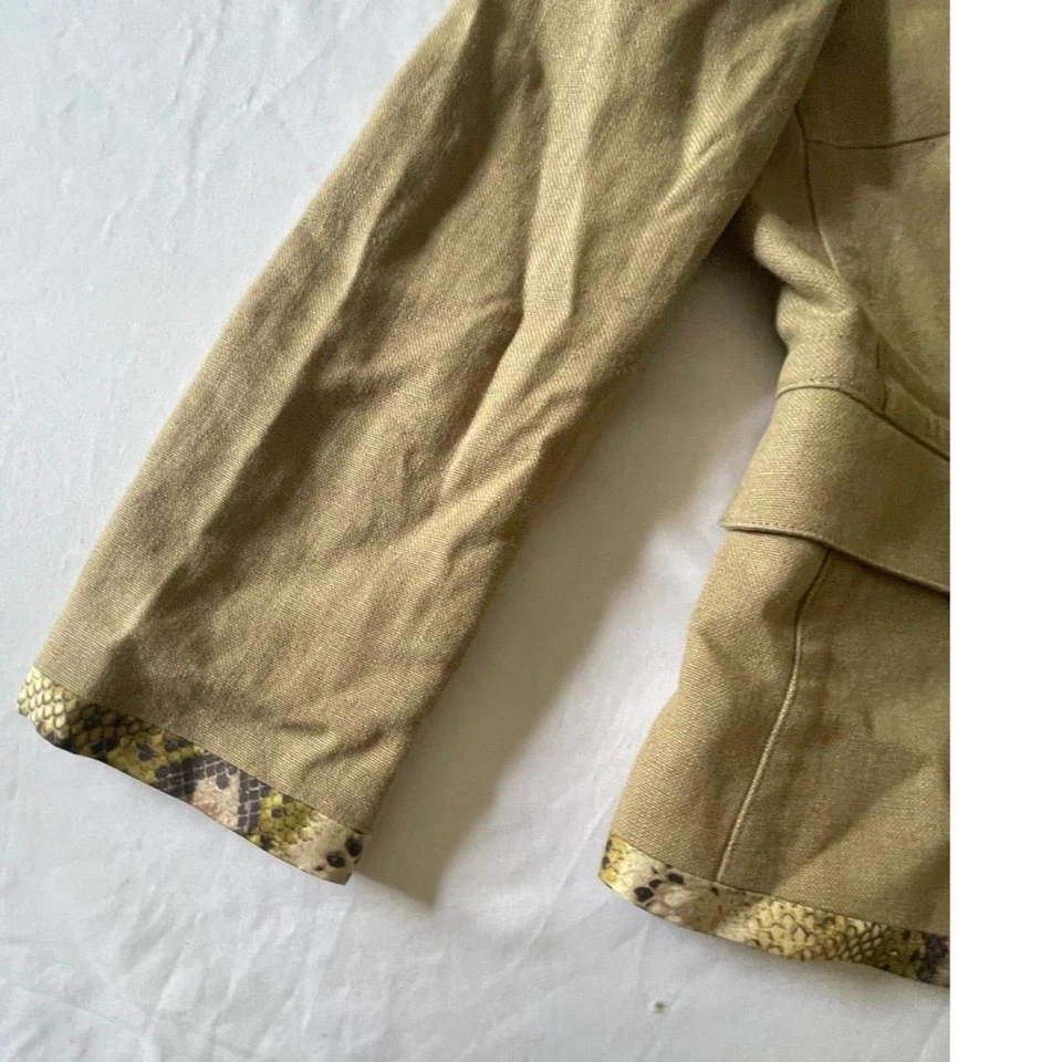 Michael Kors Jacket Women's Size 6 Tan Snake Trim 2 Button Blazer Linen Career - Image 4 of 4