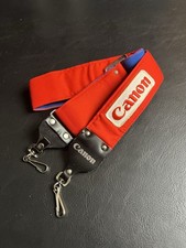 Vintage 1980s Canon Canvas Leather Camera Neck Strap 2  Wide Red Blue Japan