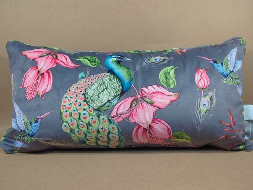 Madison Home Samt Pfau Blumen grau Akzent Kissen & Hülle 22" x 12" Lendenwirbel - Bild 6 von 9