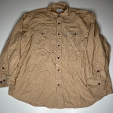 Carhartt Men  s 2XL Regular Relaxed Fit Button-Up Work Shirt Beige Tan Long