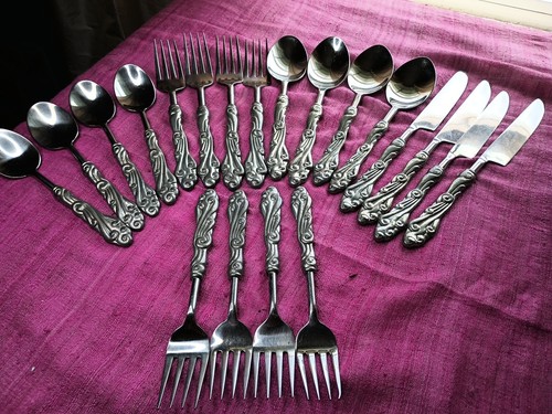 20pc Pottery Barn WAVE Pewter Handle Stainless Silverware Flatware Service Four