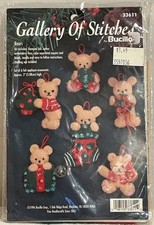 1996 Bucilla Gallery of Stitches 2" Felt Bears Kit 33611 Set of 6 Ornaments