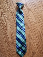 Boys Chaps Ralph Lauren Clip On Tie Blue Green Plaid Necktie