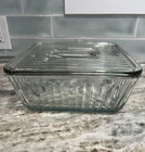 Vintage Anchor Hocking 1932 Ribbed Clear Glass Refrigerator Baking Dish With Lid