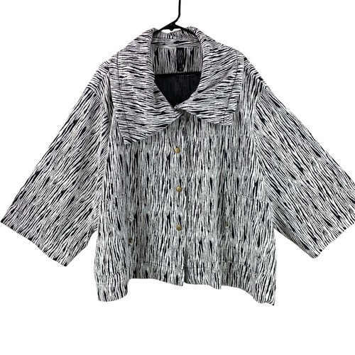 Marla Wynne Textured Jersey Knit Jacket Size 3X White Black Art To Wear