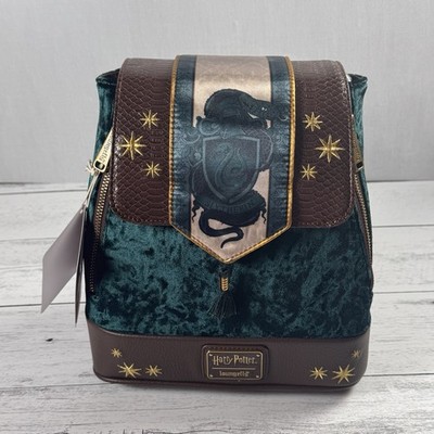 Loungefly Harry Potter Slytherin Banner Velvet Mini Backpack New