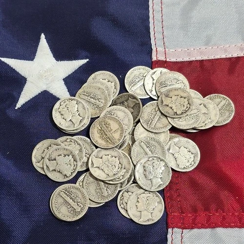 Mercury Dimes $5 Face Value 90% Silver 1 Roll 50 Coin Bulk 1910s-1930s Lot B