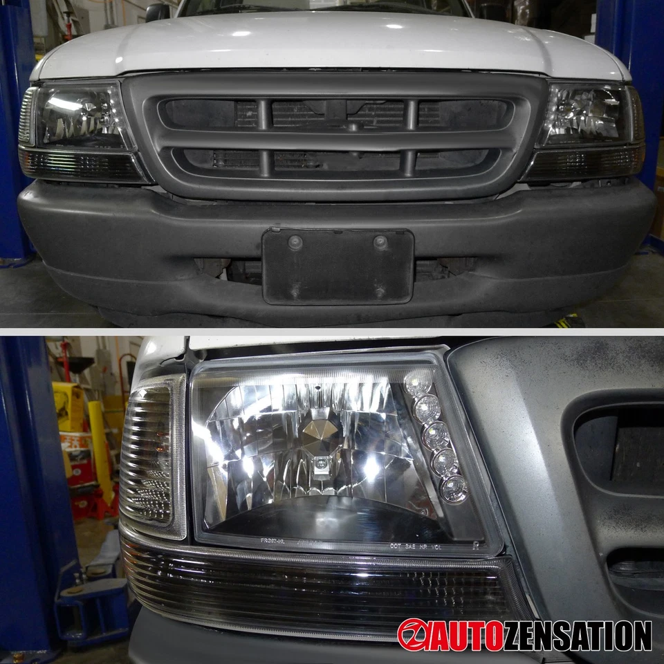 Fit 1998 1999 2000 Ford Ranger Black LED Strip Headlights+Corner Signal Lamps Foto 2 de 4