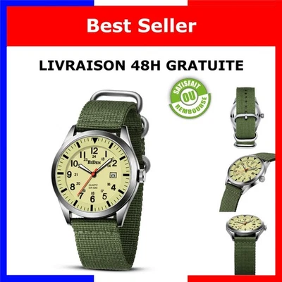 Montre homme HANPOSH analogique quartz 42 mm acier militaire - Photo 1/4