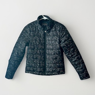 Kerrits Jacket Youth Large Black Horse Print Puffer Quilted Equestrian