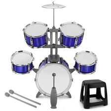Kids Drum Set 5 Piece Toddlers Jazz Kit with Stool for 3-7 Small, Blue