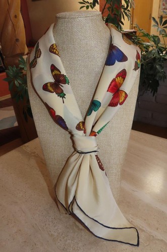 La Sac square scarf; butterflies; SILK; multicolor on creamy white; 32 x 30 in. - Picture 12 of 13