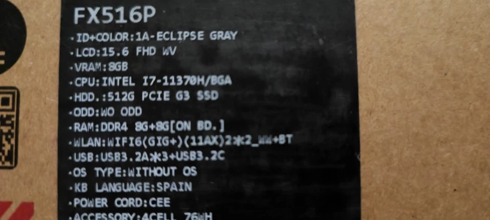 Asus TUF Dash F15 i7-11370H 16 GB RAM 512 GB SSD 15.6" FHD 144Hz RTX 3060 - Imagen 3 de 3