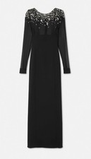 $10625.00 NWT VERSACE Boutique Embellished Boat-Neck Silk Cady black Gown, sz 36