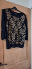 Matalan Ladies Black/gold Long Sleeved Jumper Size 16 Snowflake Design