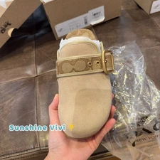 NWT Coach Woman's Archival Buckle Clog Shoes Oat Suede and Signature CT604