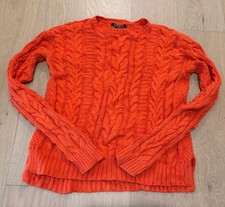 Lauren Ralph Lauren Sweater Womens Small Orange Cable Knit Fisherman Preppy 90s
