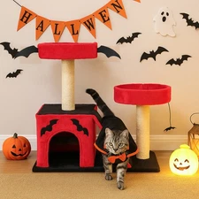 26" Indoor Gothic Cat Tree Cat Tower with Spacious Cat Condo Scratching Ladder