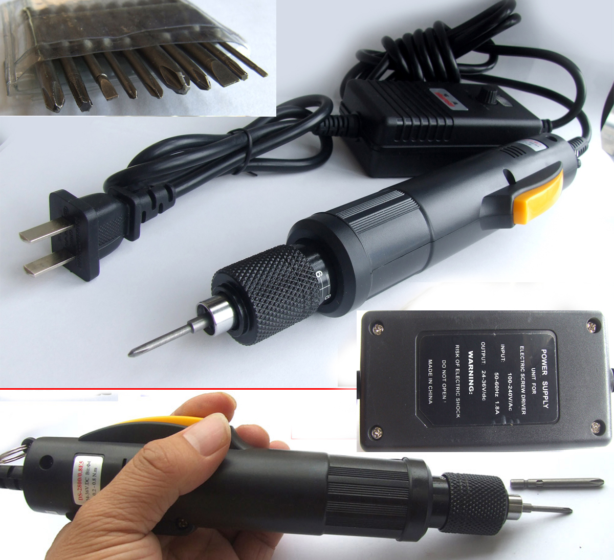 AC 220V Straight Type Electric Screwdriver Screw with Power Supply +10pc M4  Plug