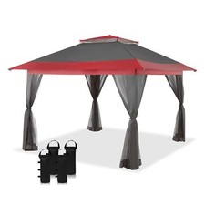 Wiltec Gazebo pieghevole con zanzariera, grigio rosso 4 x 4 m Tendone per feste