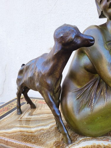 Godard, Femme Et Agneau, Bronze Art Déco, XXème Siècle - Imagen 7 de 14