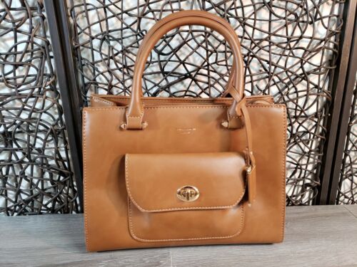 NWOT DAVID JONES PARIS BROWN PURSE BAG ZIP CLOSURE INTERCHANGEABLE STRAP
