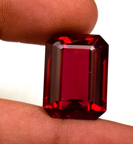 Mozambique Red Ruby Emerald Cut 23.30 Ct Loose Gemstone Lab-Created - Picture 5 of 5