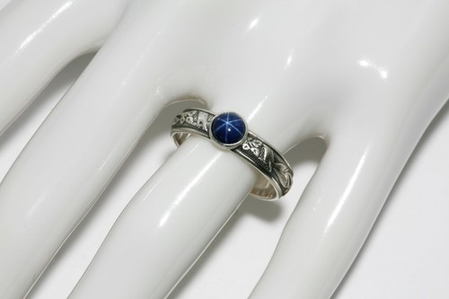 Star Sapphire Ring Blooming Flower Band 925 Sterling Silver (6mm Lab Created) - Picture 2 of 5