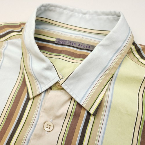 Ted Baker Mens Shirt Retro Vintage Size 3 Fits Like Medium Slim Fit Striped - Picture 6 of 14