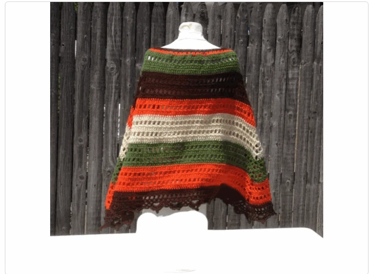 Poncho Shawl Wrap Hippie Bogo Poncho Retro Vintage Crochet Handmade - Image 4 of 4