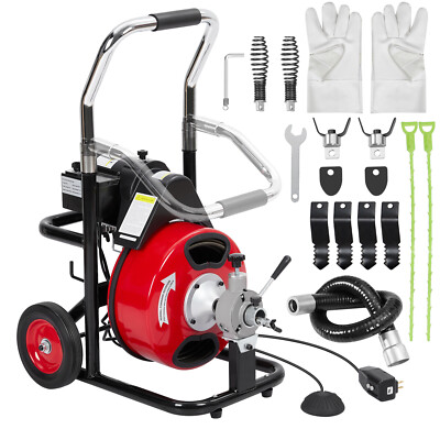 100/75/50Ft Drain Cleaner Machine, 4Cutters,Foot Switch, Auger for 1 to 4''Pipes