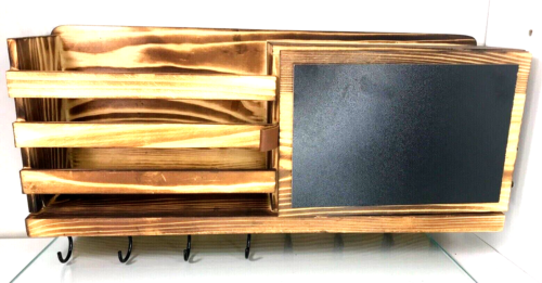 Key/ Mail/ Coat Rack Entryway Organizer Rustic Wood with Mini Chalkboard Set - Picture 1 of 5