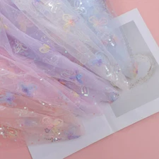 DIY Glitter Lace Mesh Sequin Fabric Butterfly Embroidered By Yards Sheer Fabric