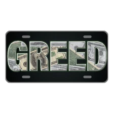 Custom Personalized License Plate Car Tag With GREED In Money Letters