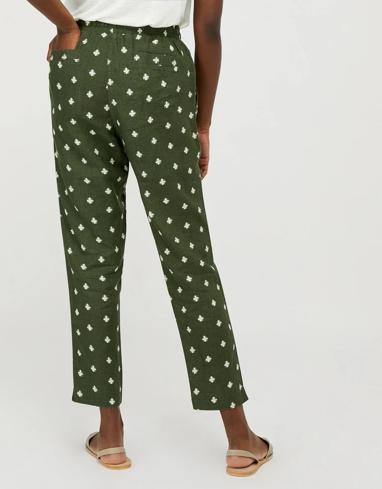 Brand New Ladies Ex Monsoon Francine Floral Jogger Trousers In Pure Linen Sizes - Image 4 of 4