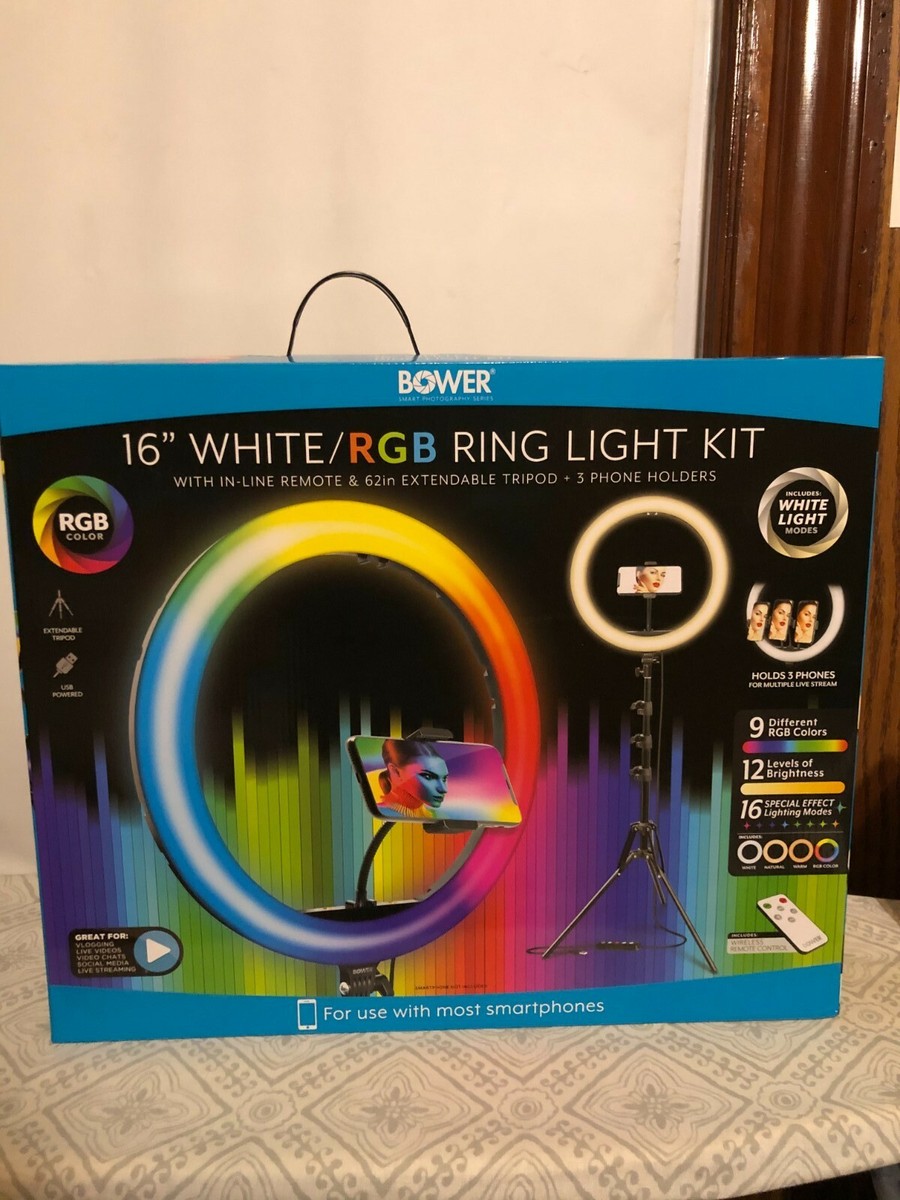 BOWER 16 inch RGB Mobile Selfie Ring Light Studio Kit with Special