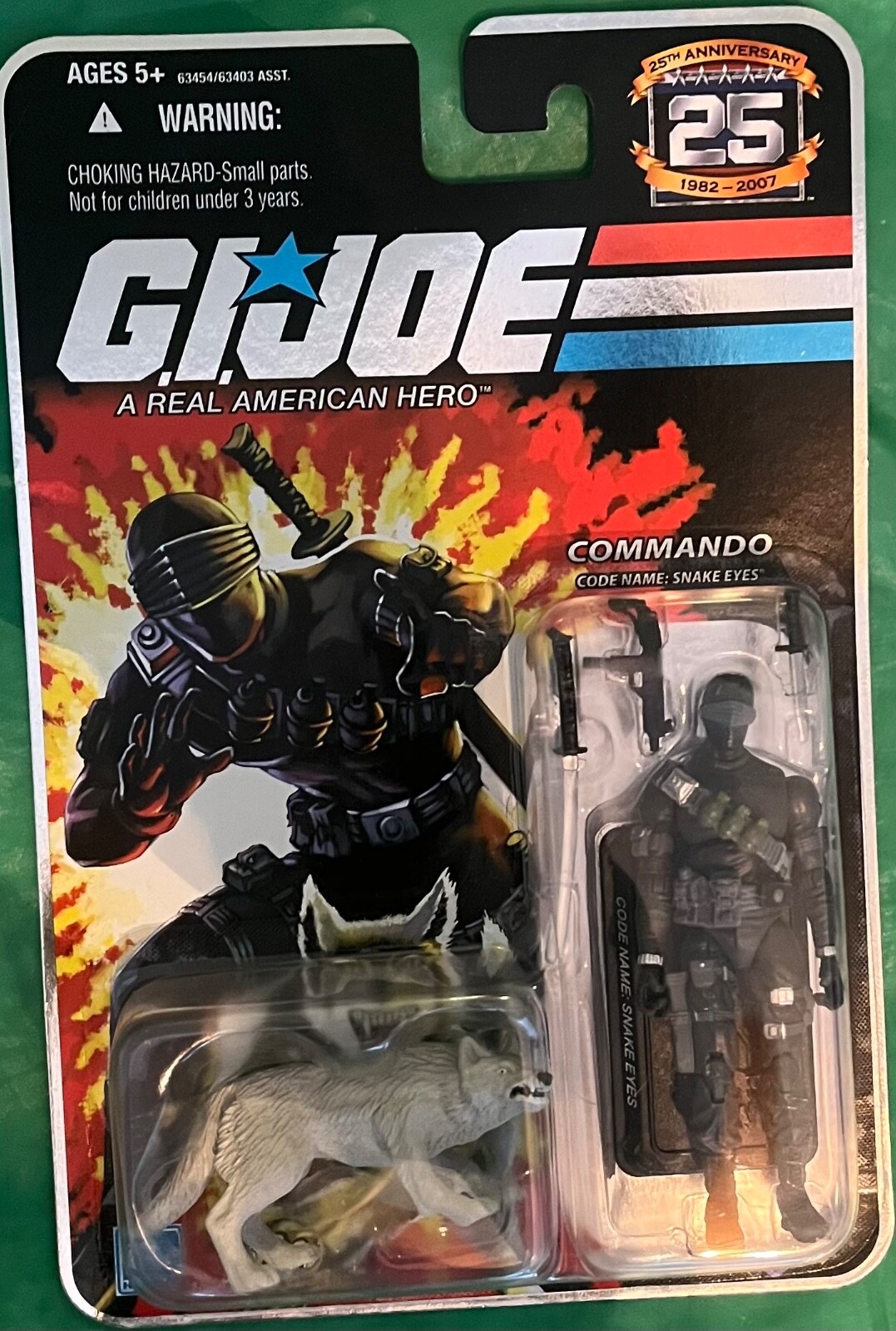 2007 GI Joe 25th Anniversary Commando Snake Eyes with Timber Foil Card Sealed