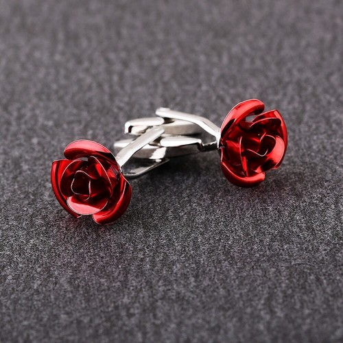 High Quality Men's Shirt Cuff Button Gold Red Rose Cufflinks Wedding Suits Gifts - Picture 17 of 20