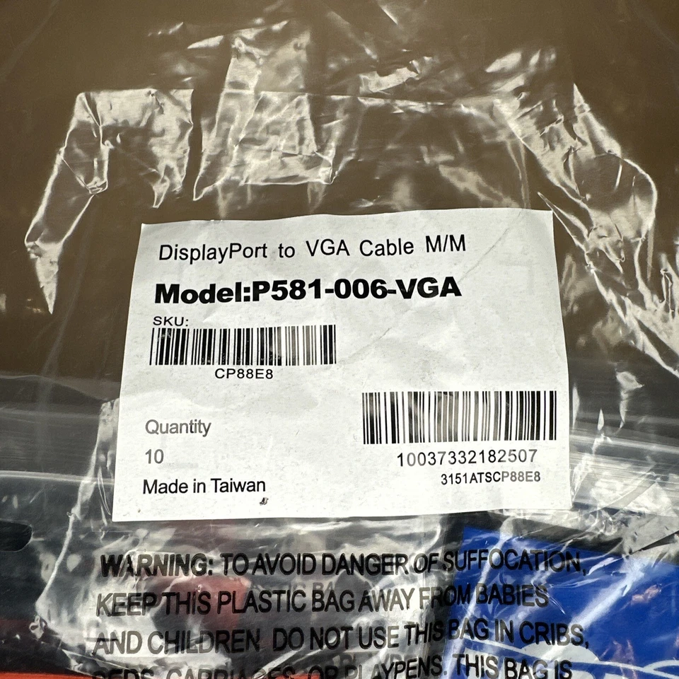 10 Tripp Lite P581-006-VGA 6ft Single link Male to DisplayPort Male Cable - Image 2 of 4