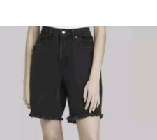 Wild Fable Women Denim Bermuda Shorts Black Wash High-Rise Distressed Size 14/32